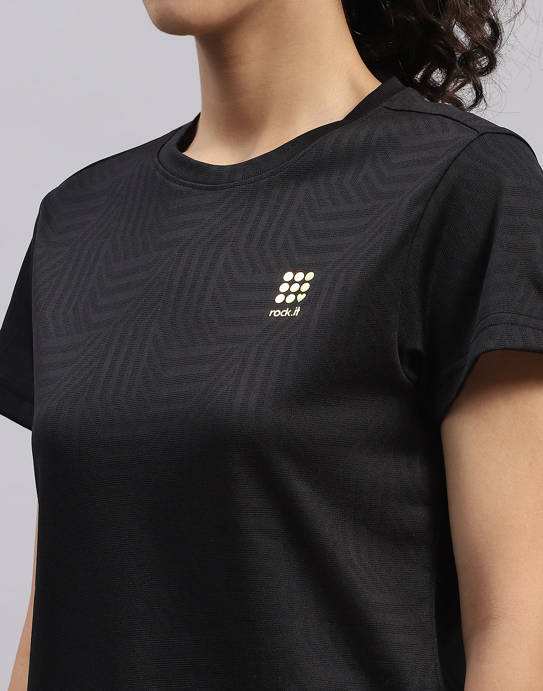 Women Black Self Design Round Neck Half Sleeve Top