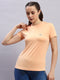 Rock.it Women Peach Solid Round Neck Half Sleeve Top