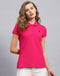 Women Pink Solid Polo Collar Half Sleeve T-Shirt