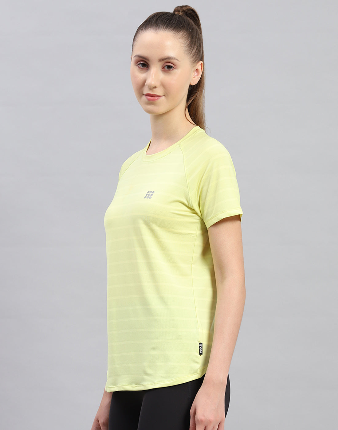 Women Yellow Self Design Round Neck Half Sleeve Top