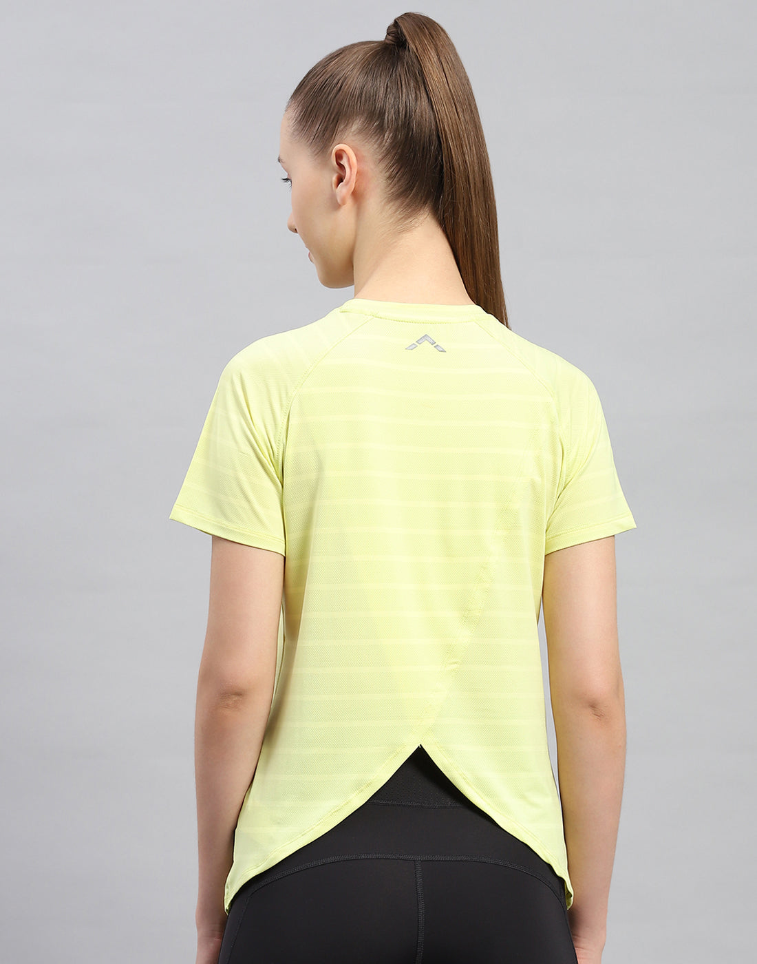 Women Yellow Self Design Round Neck Half Sleeve Top