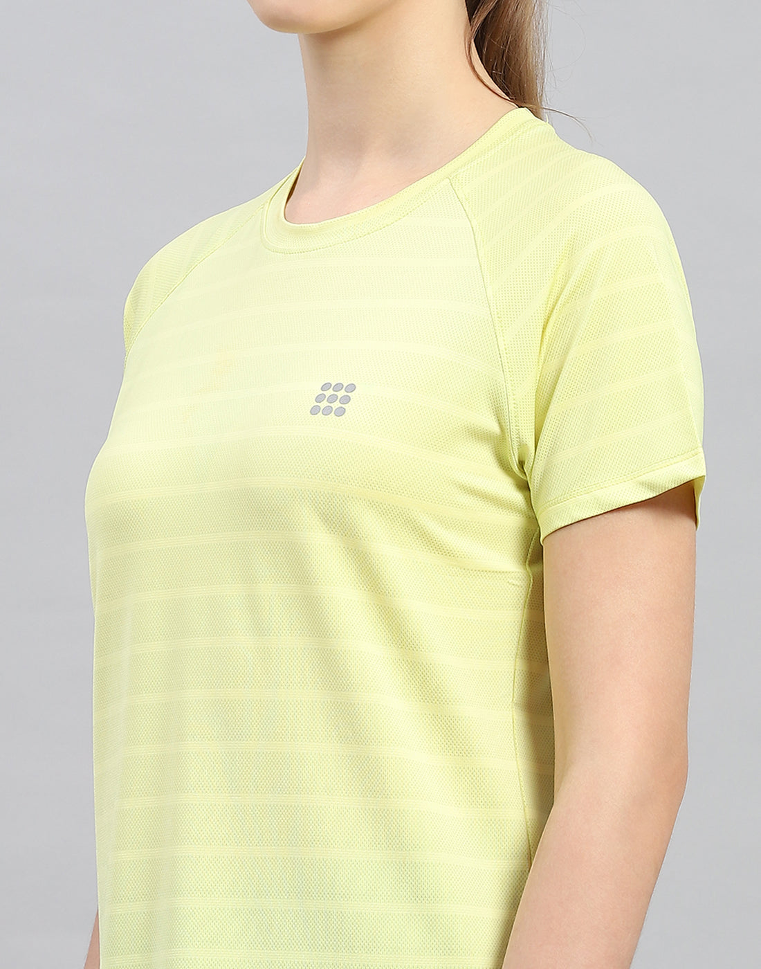 Women Yellow Self Design Round Neck Half Sleeve Top