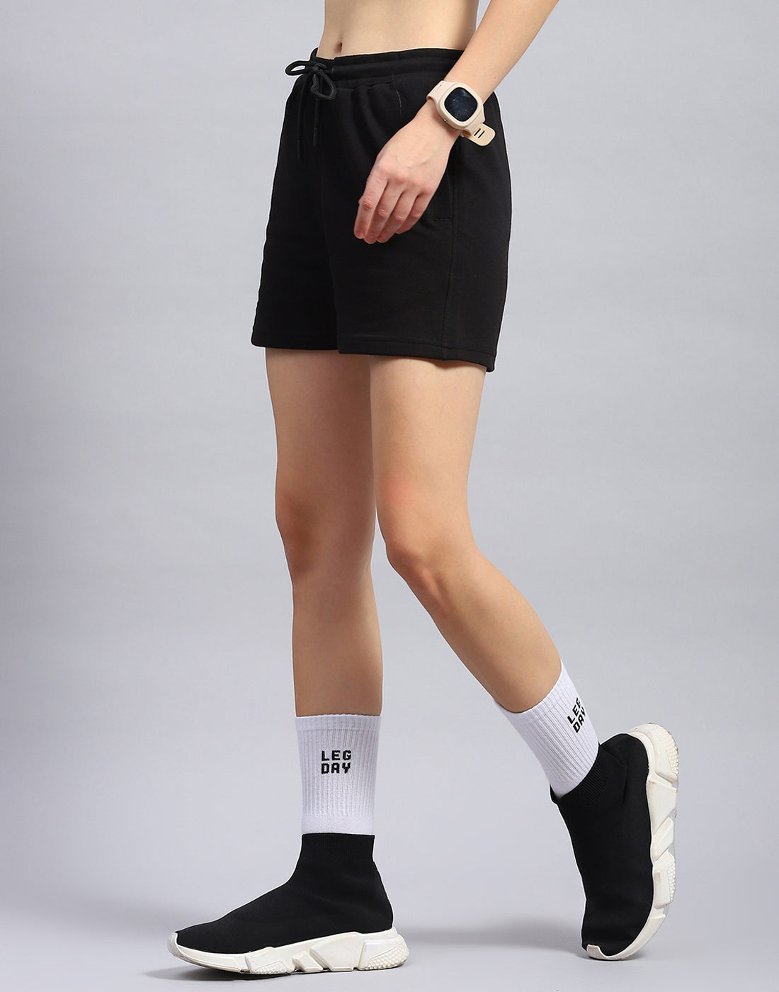 Women Black Solid Regular Fit Short