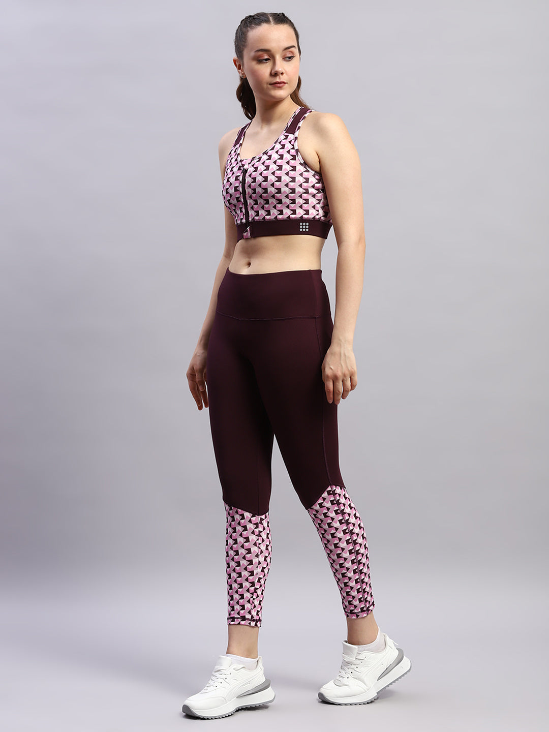 Women Maroon Printed Band Collar Full Sleeve 3Pc Set