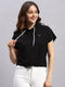 Rock.it Women Black Self Design Hooded Half Sleeve Top