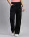 Women Black Solid Regular Fit Trouser