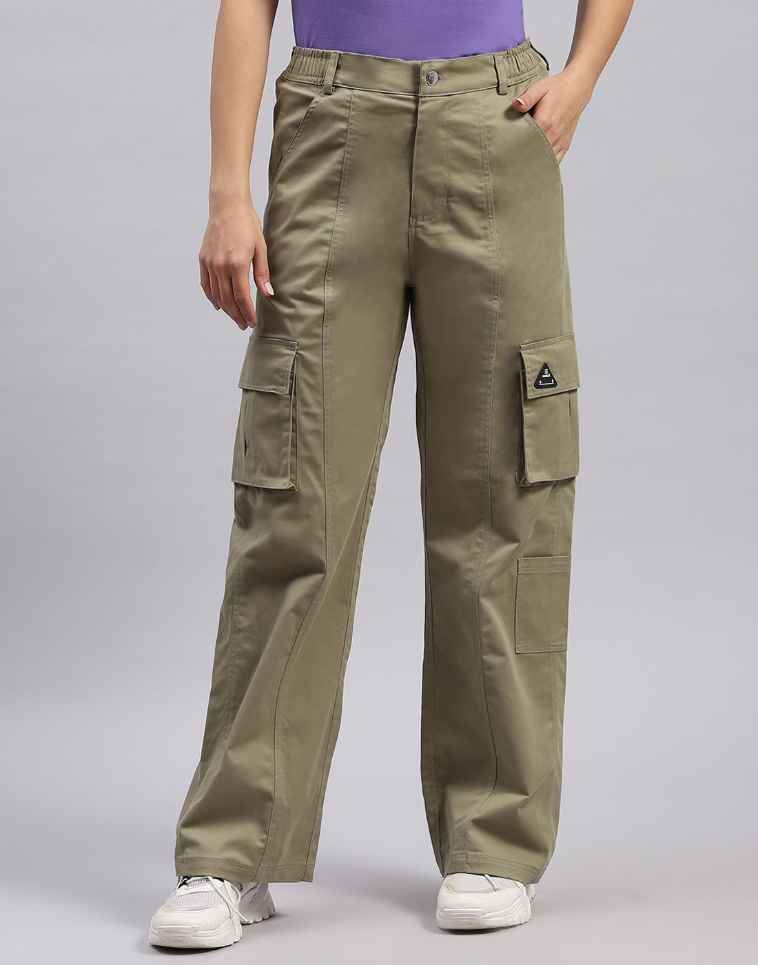 Women Olive Solid Regular Fit Cargo