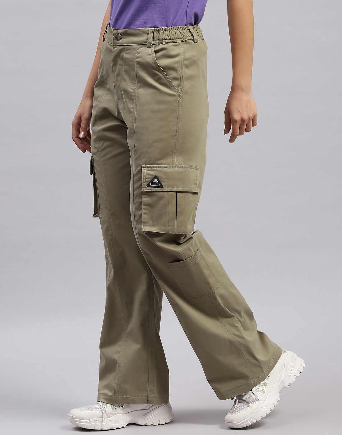 Women Olive Solid Regular Fit Cargo