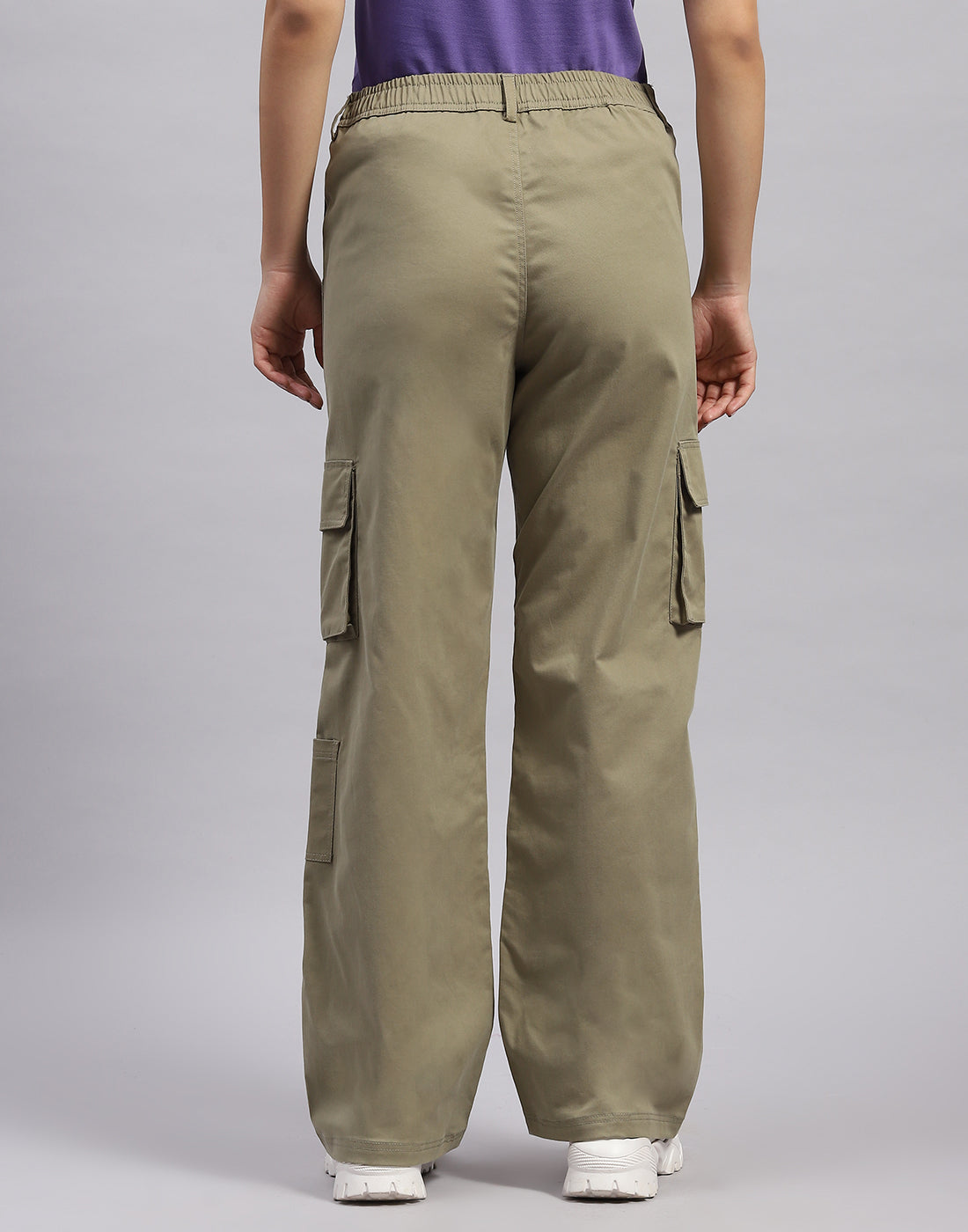 Women Olive Solid Regular Fit Cargo