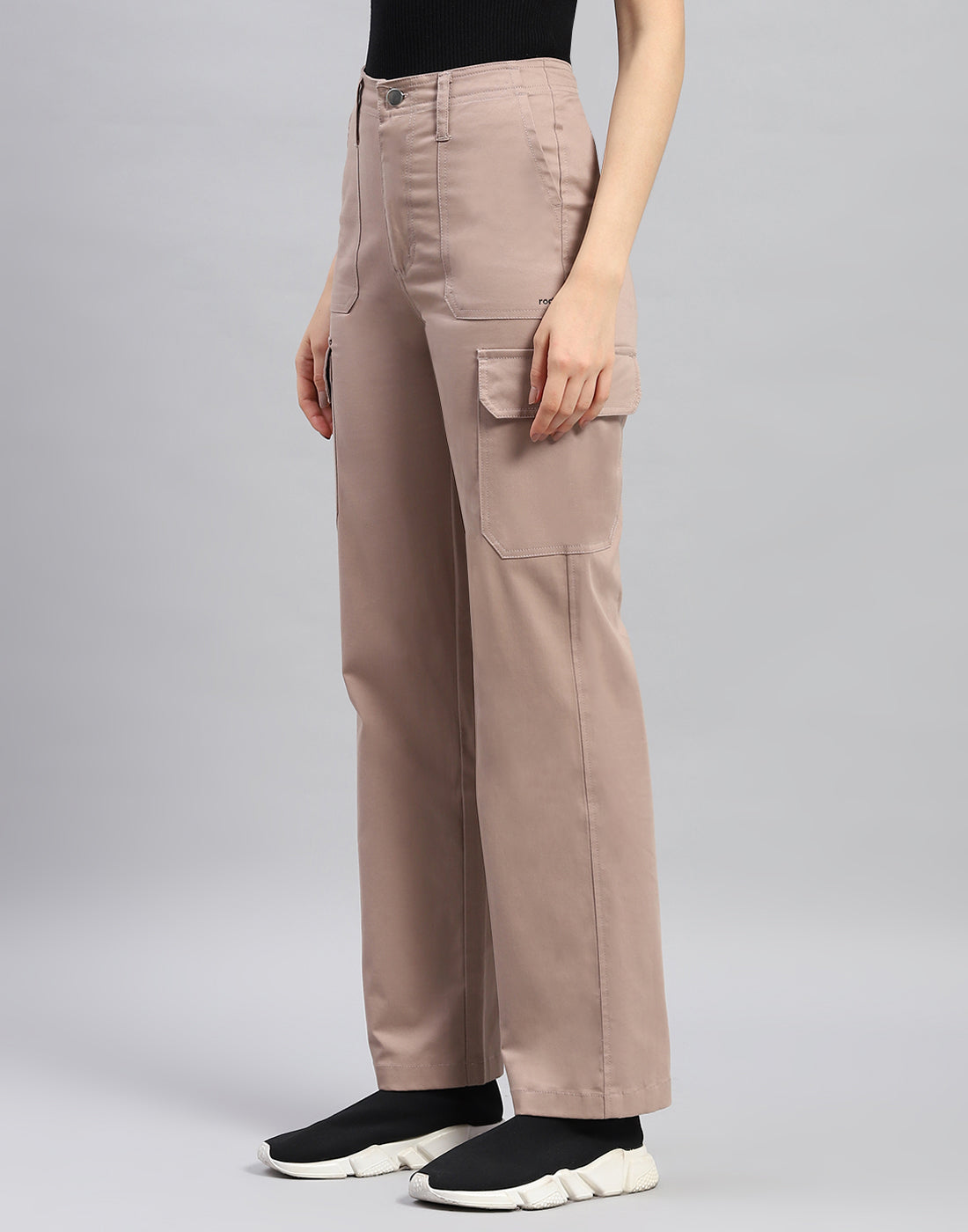 Women Khaki Solid Straight Fit Cargo