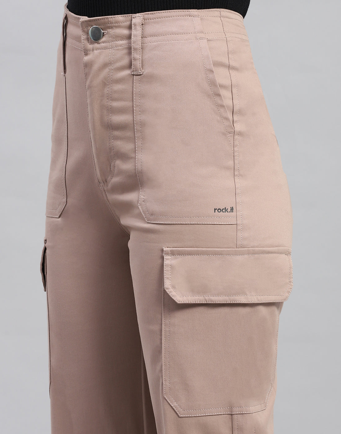 Women Khaki Solid Straight Fit Cargo