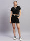 Women Black Solid Round Neck Half Sleeve Cords Set