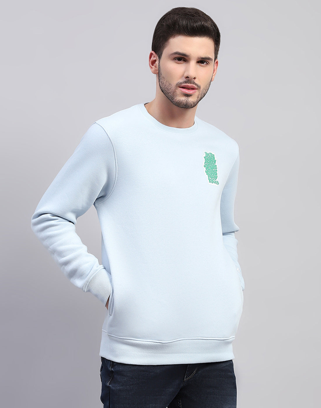 Rock.it Men Sky Blue Printed Round Neck Full Sleeve Sweatshirt