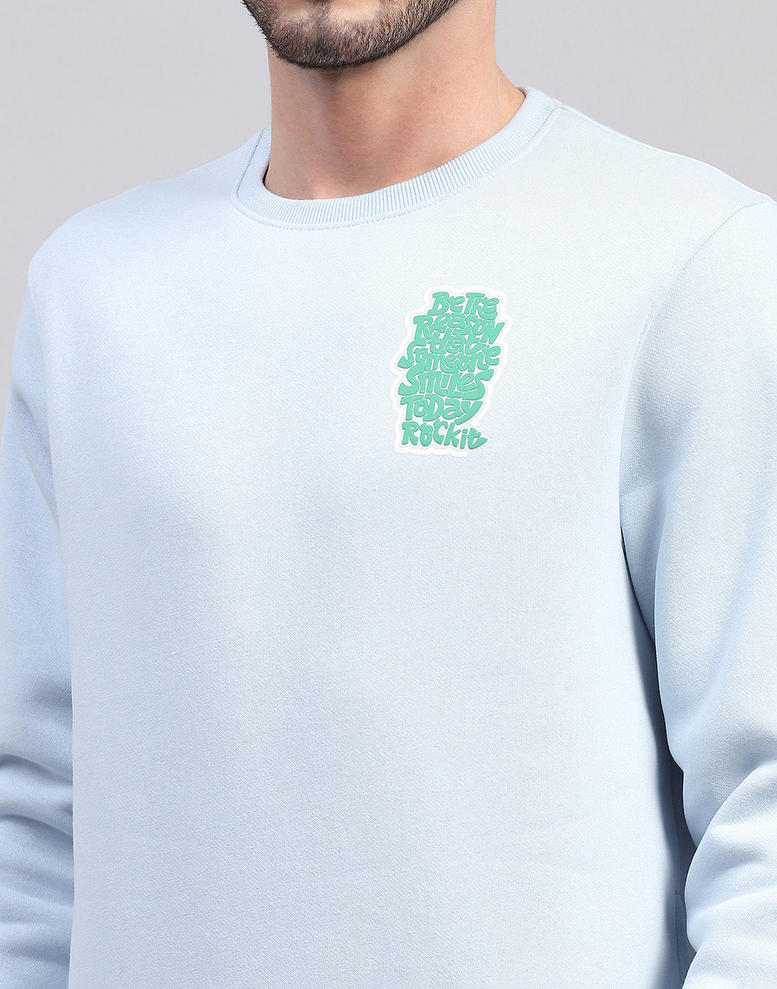 Rock.it Men Sky Blue Printed Round Neck Full Sleeve Sweatshirt
