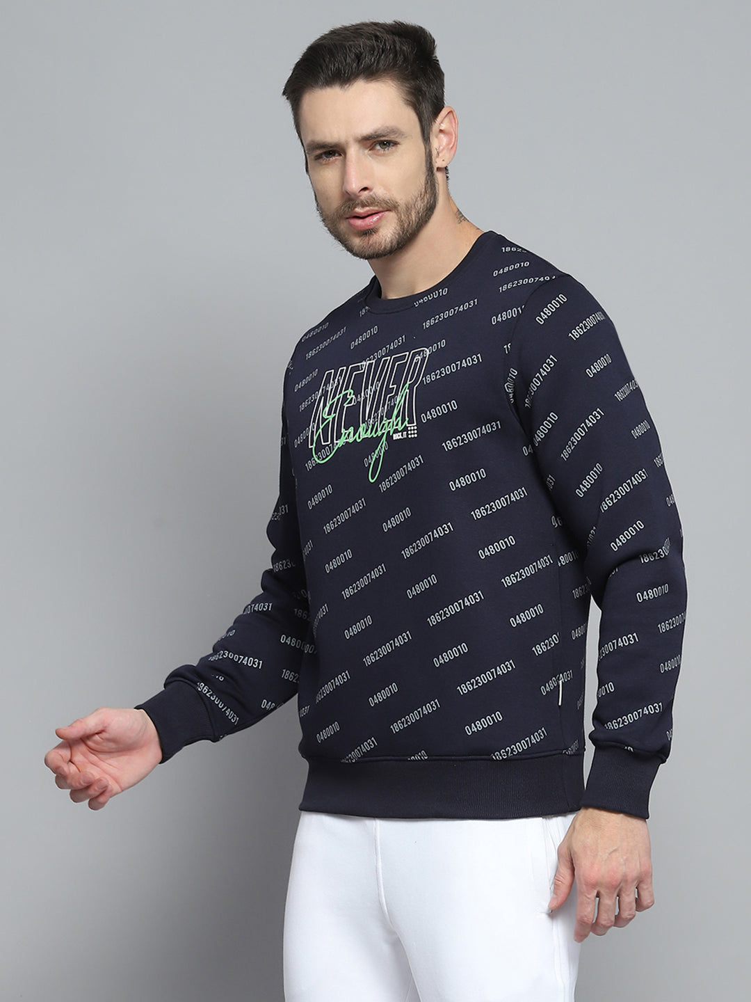 Rock.it Men Navy Blue Printed Round Neck Full Sleeve Sweatshirt