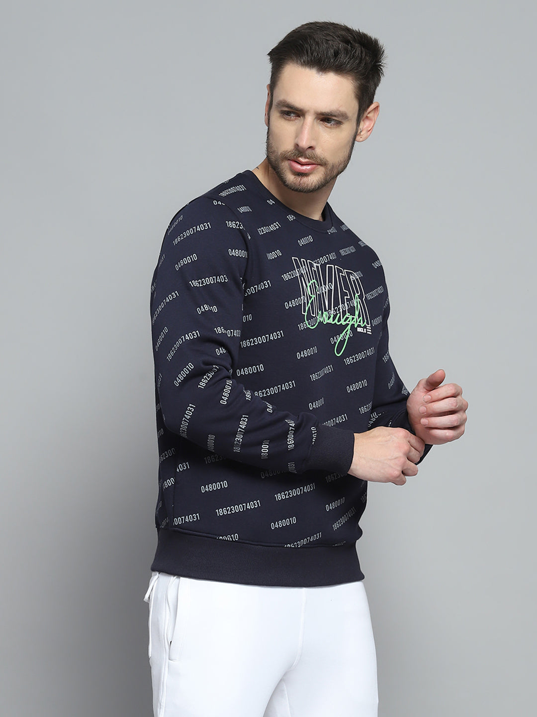 Rock.it Men Navy Blue Printed Round Neck Full Sleeve Sweatshirt