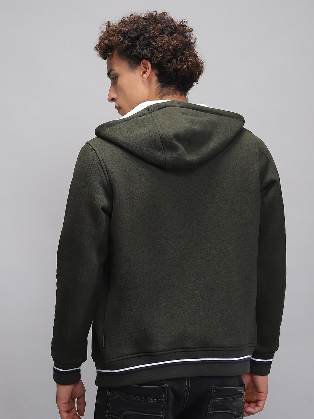 Rock.it Men Olive Solid Hooded Full Sleeve Sweatshirt