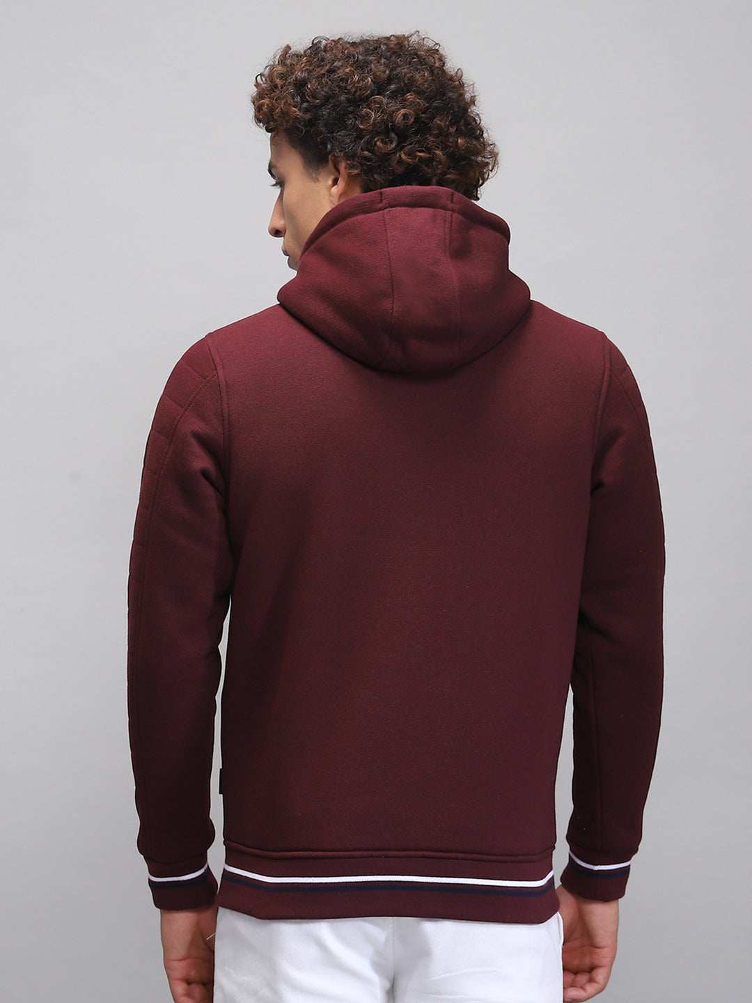Rock.it Men Maroon Solid Hooded Full Sleeve Sweatshirt