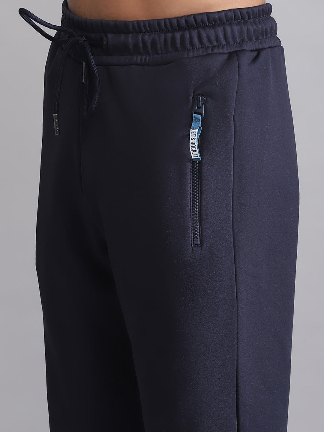 Men Navy Blue Solid Mock Neck Full Sleeve Winter Tracksuit