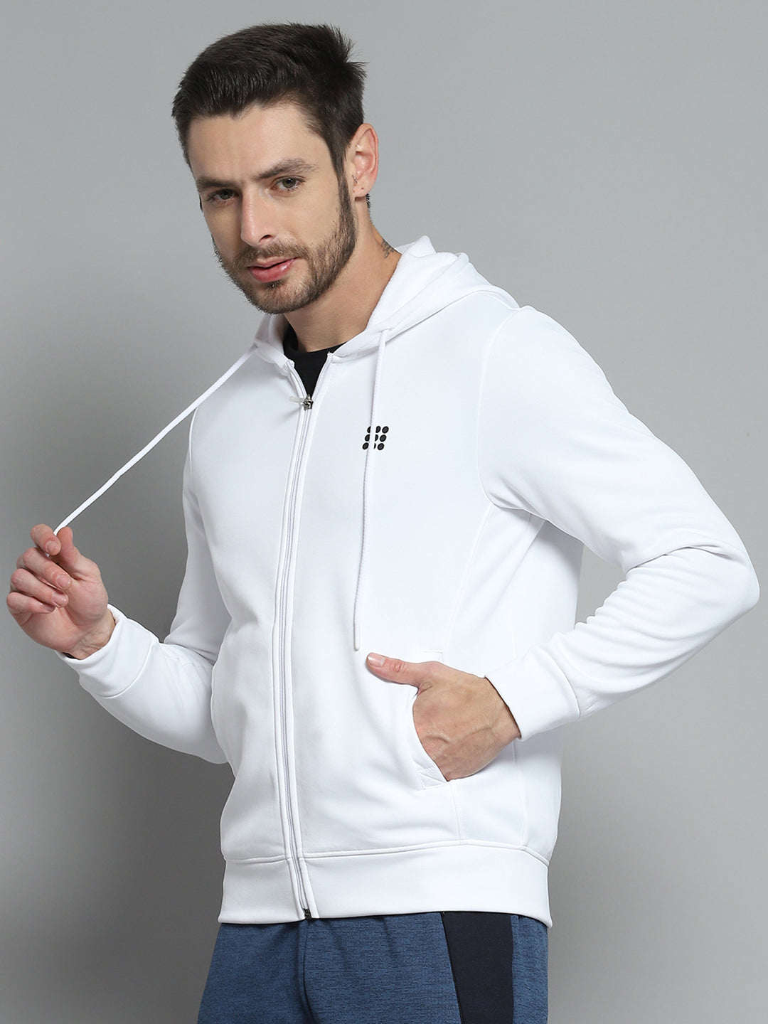 Rock.it Men White Printed Hooded Full Sleeve Sweatshirt