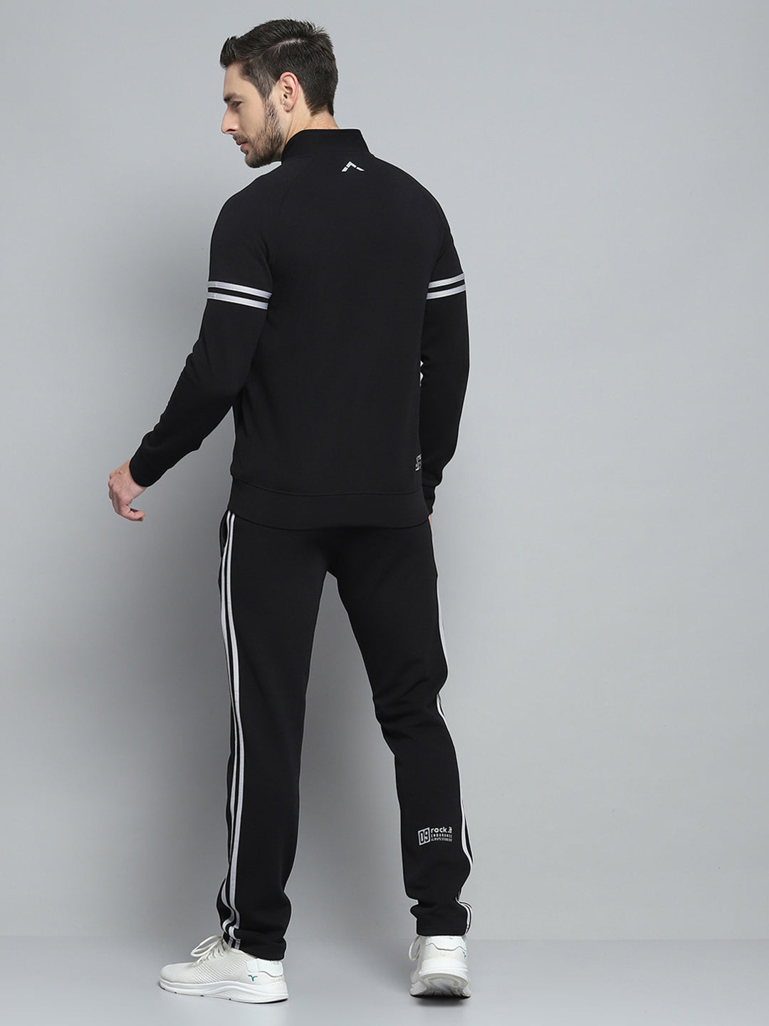 Men Black Printed Mock Neck Full Sleeve Winter Tracksuit
