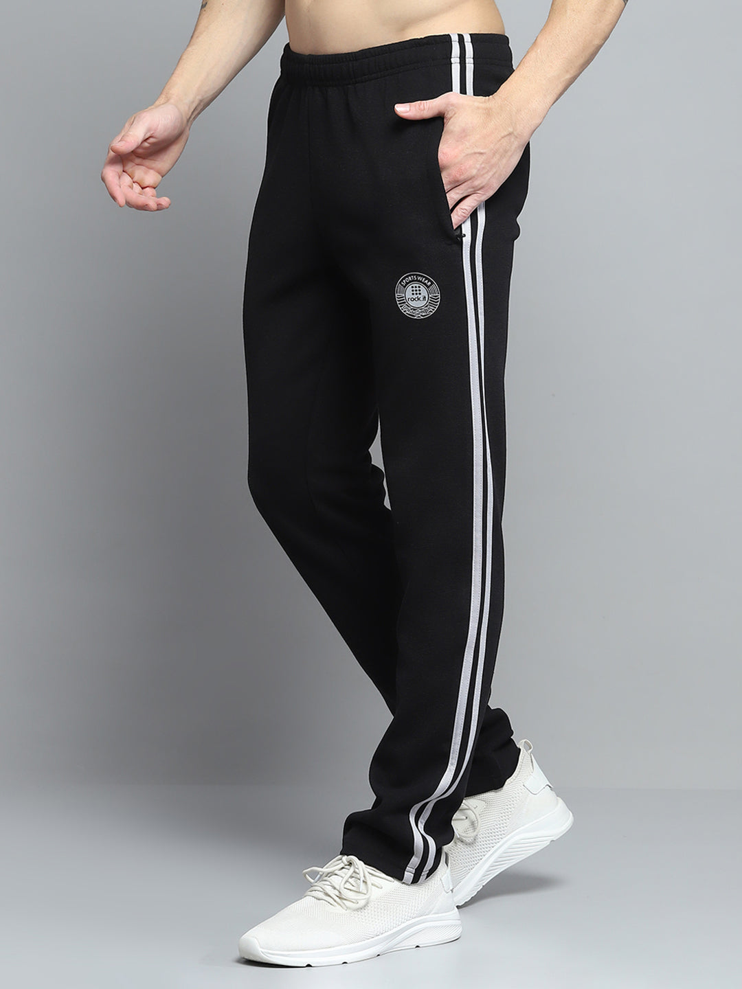 Men Black Printed Mock Neck Full Sleeve Winter Tracksuit