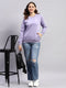 Women Purple Printed Round Neck Full Sleeve Sweatshirt