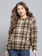 Women Brown Self Design Round Neck Full Sleeve Sweatshirt