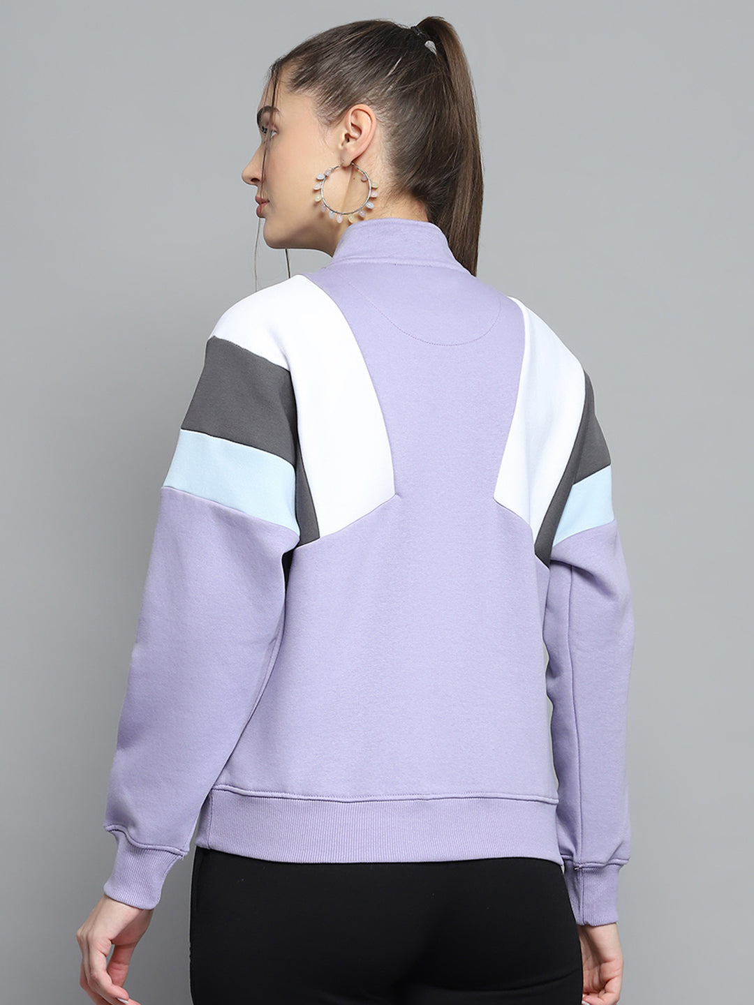 Rock.it Women Purple Solid Mock Neck Full Sleeve Sweatshirt