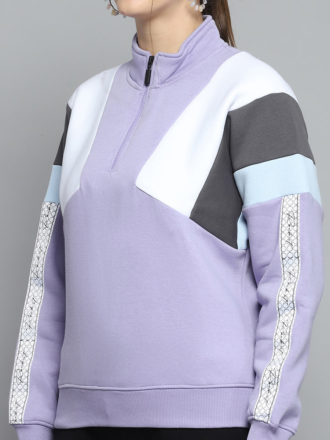 Rock.it Women Purple Solid Mock Neck Full Sleeve Sweatshirt