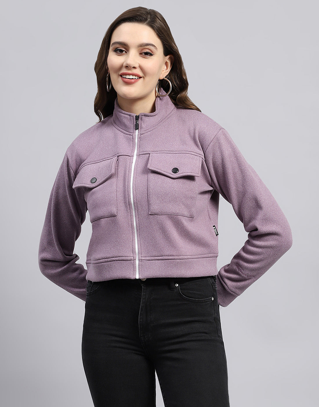 Women Purple Solid Turtle Neck Full Sleeve Sweatshirt