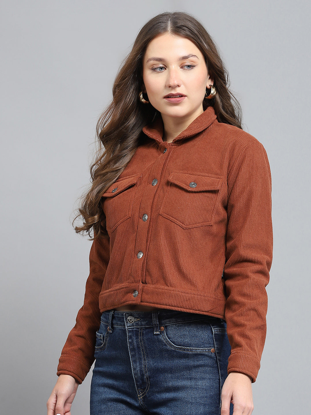 Rock.it Women Brown Solid Collar Full Sleeve Jacket