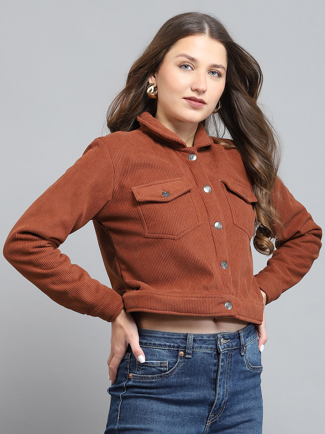 Rock.it Women Brown Solid Collar Full Sleeve Jacket