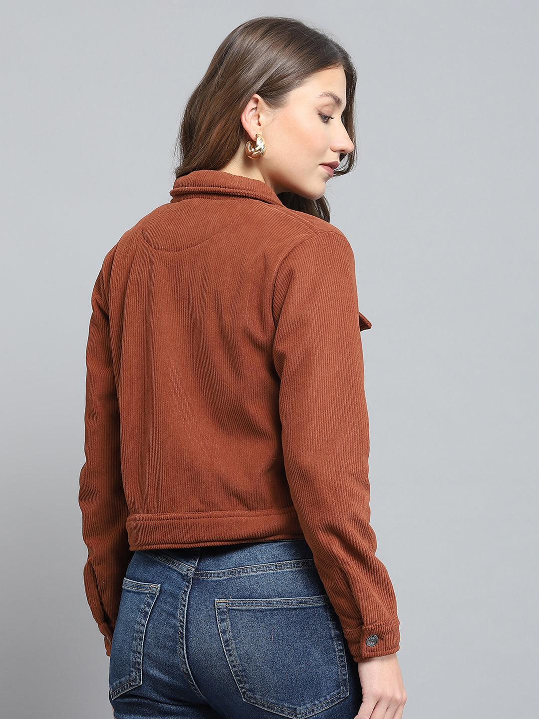 Rock.it Women Brown Solid Collar Full Sleeve Jacket