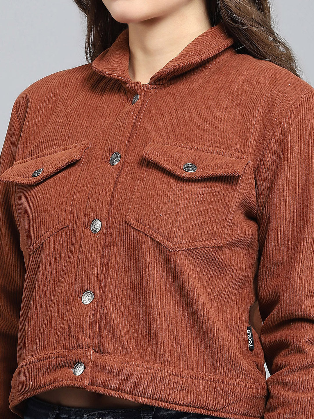 Rock.it Women Brown Solid Collar Full Sleeve Jacket