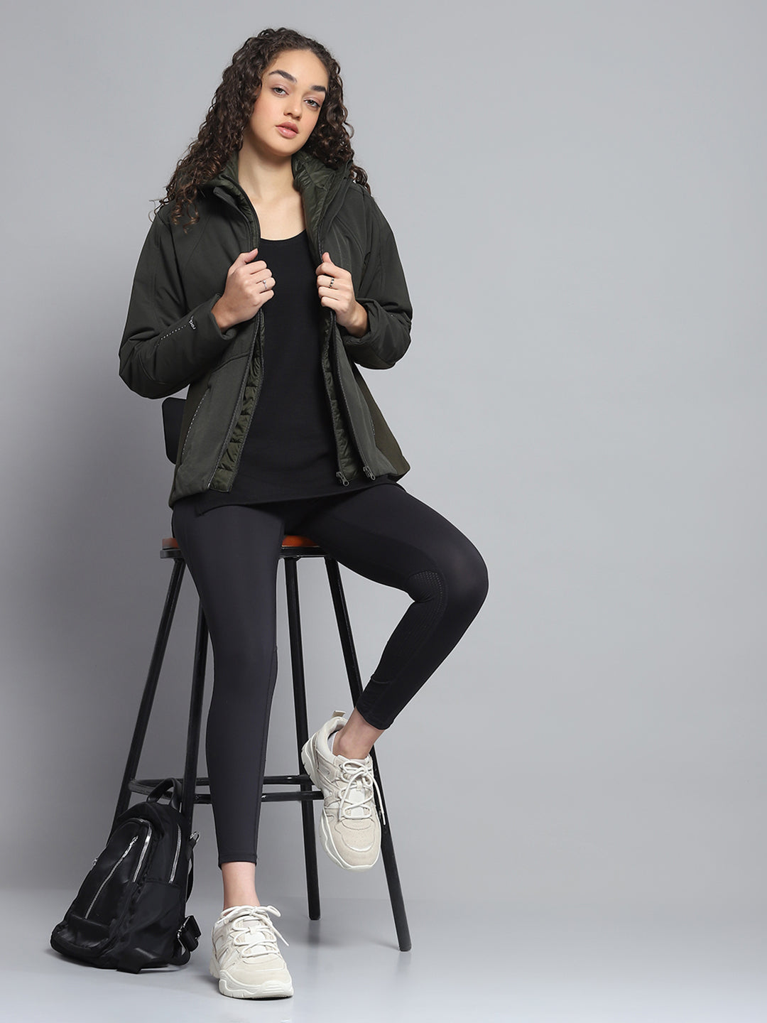 Rock.it Women Olive Solid Hooded Full Sleeve Jacket