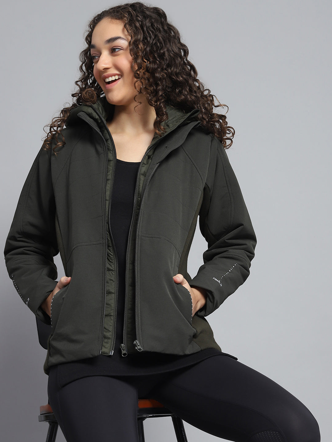 Rock.it Women Olive Solid Hooded Full Sleeve Jacket