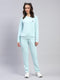 Women Blue Solid Round Neck Full Sleeve Tracksuit