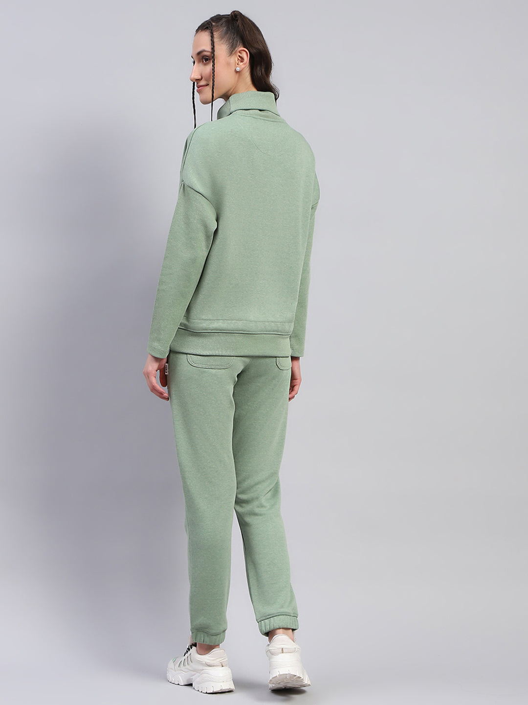 Rock.it Women Green Solid High Neck Full Sleeve Tracksuit