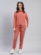 Women Rust Solid High Neck Full Sleeve Tracksuit