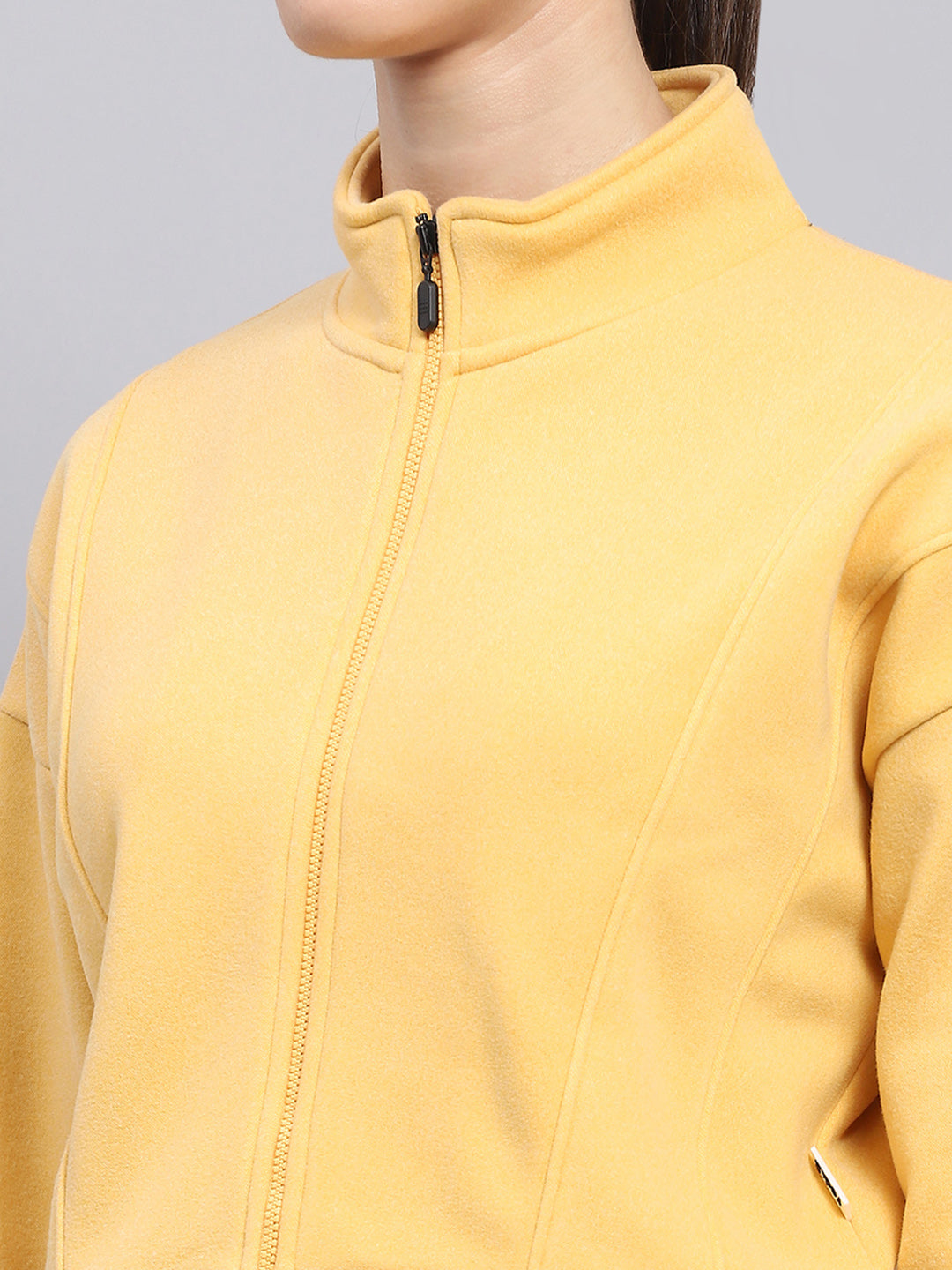 Women Yellow Solid Mock Neck Full Sleeve Tracksuit