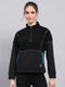 Women Black Solid Mock Neck Full Sleeve Sweatshirt