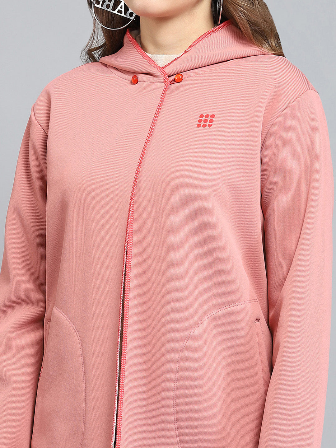 Rock.it Women Peach Solid Hooded Full Sleeve Sweatshirt