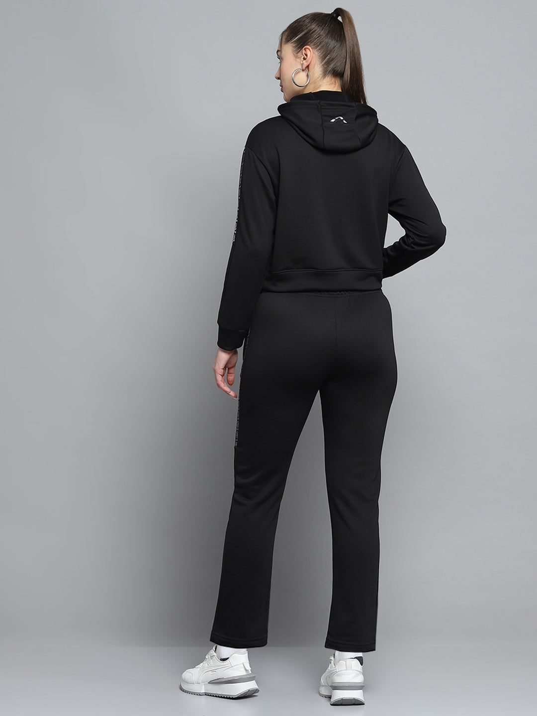 Rock.it Women Black Printed Hooded Full Sleeve Tracksuit