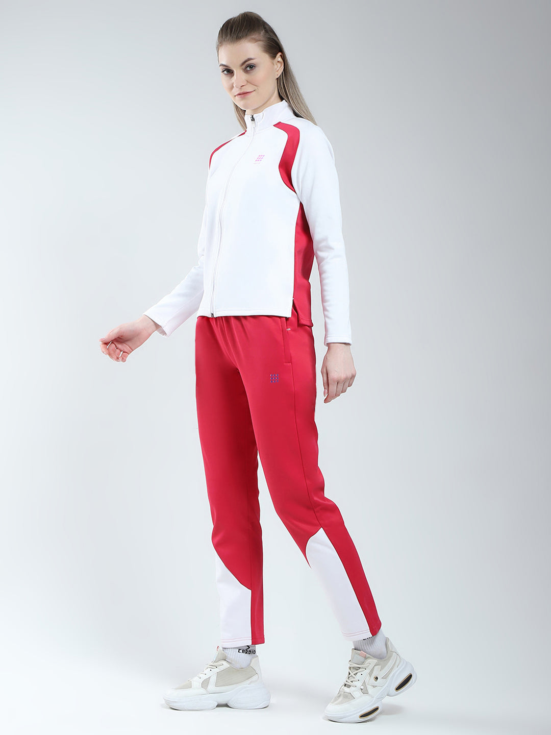 Rock.it Women White & Red Solid Mock Neck Full Sleeve Winter Tracksuit