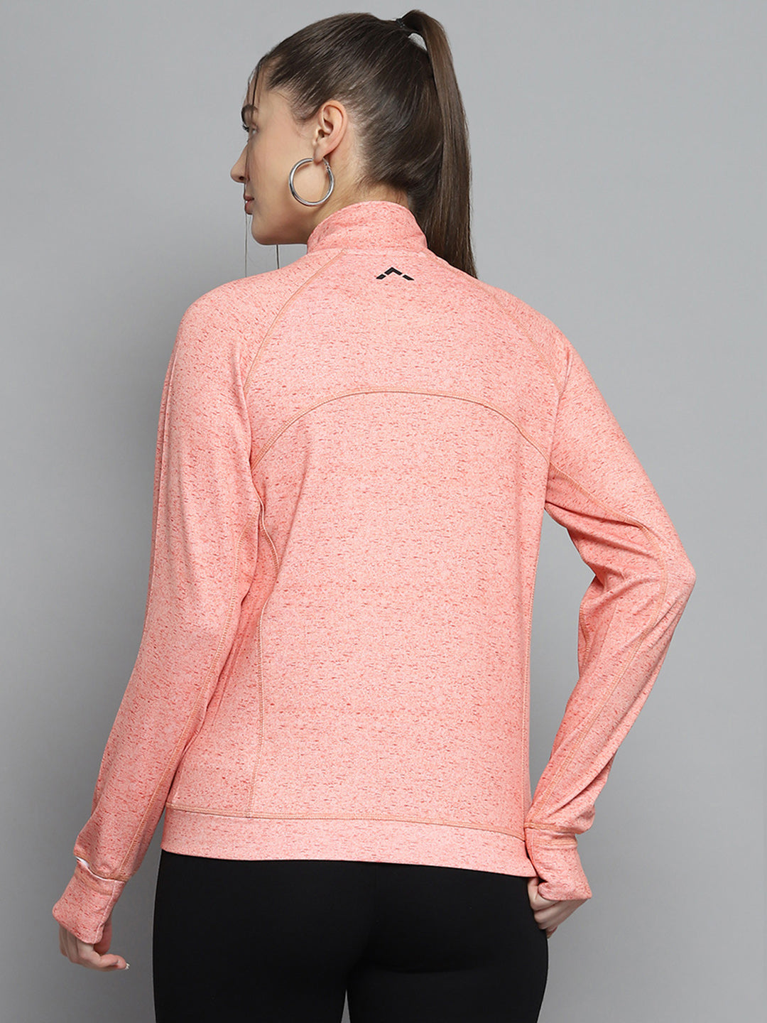 Women Orange Printed Mock Neck Full Sleeve Sweatshirt