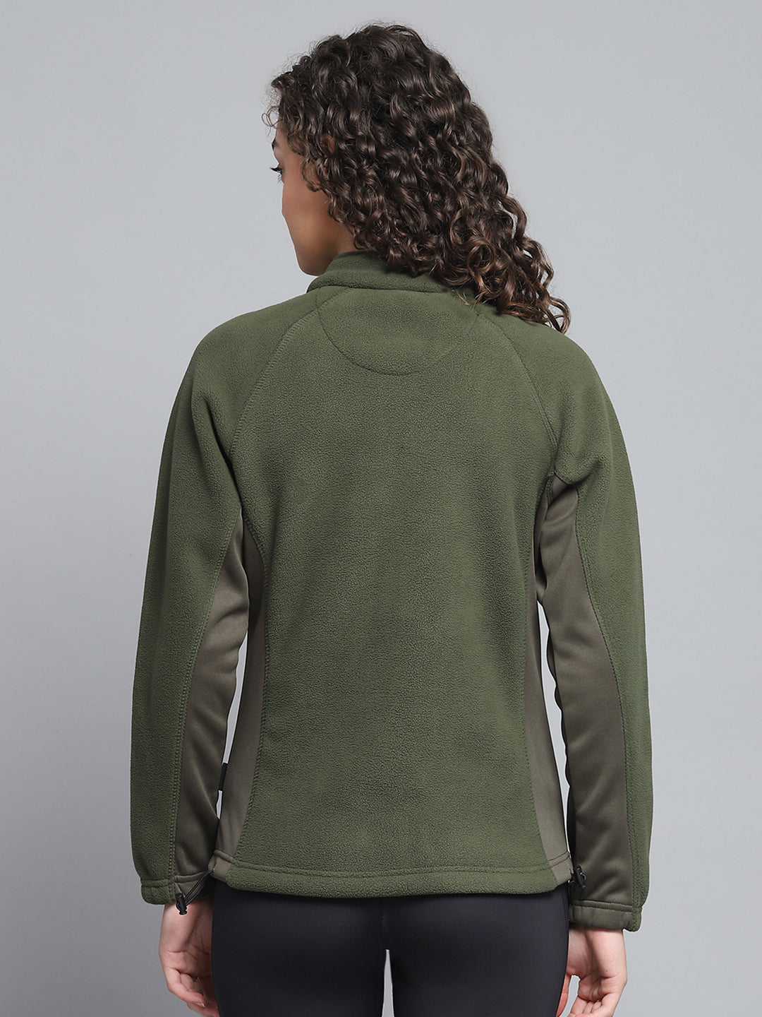 Women Olive Solid Mock Neck Full Sleeve Sweatshirt