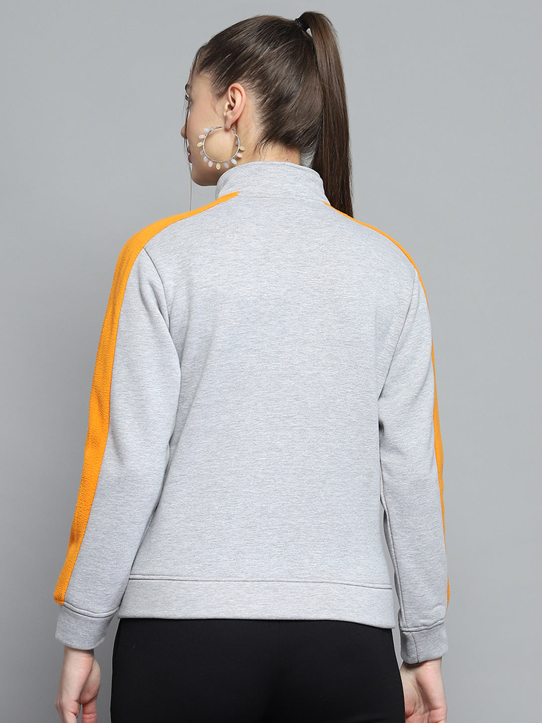 Women Grey Solid Mock Neck Full Sleeve Sweatshirt
