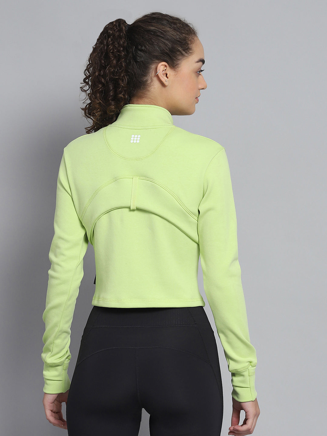 Women Green Solid Mock Neck Full Sleeve Sweatshirt