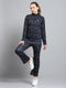 Women Black Printed Mock Neck Full Sleeve Tracksuit
